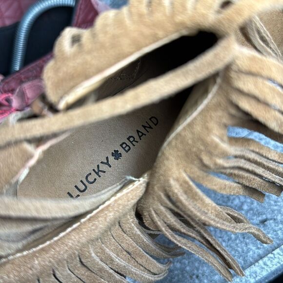 Lucky Brand Leather Fringe Ankle Booties Wedge Boots Size 6.5 - Picture 8 of 8